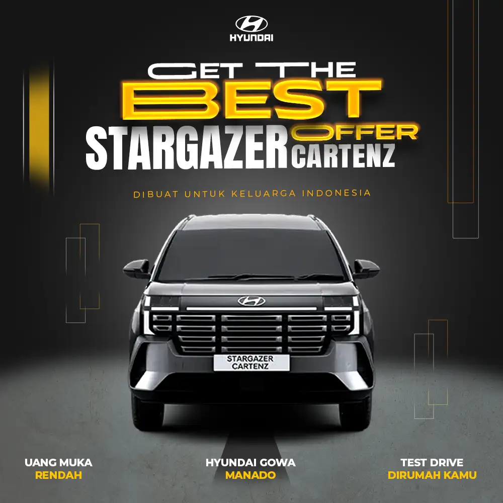 Promo mobile harga OTR dan bonus menarik pembelian Hyundai Stargazer Cartenz Manado Gorontalo di Dealer Hyundai Gowa Manado