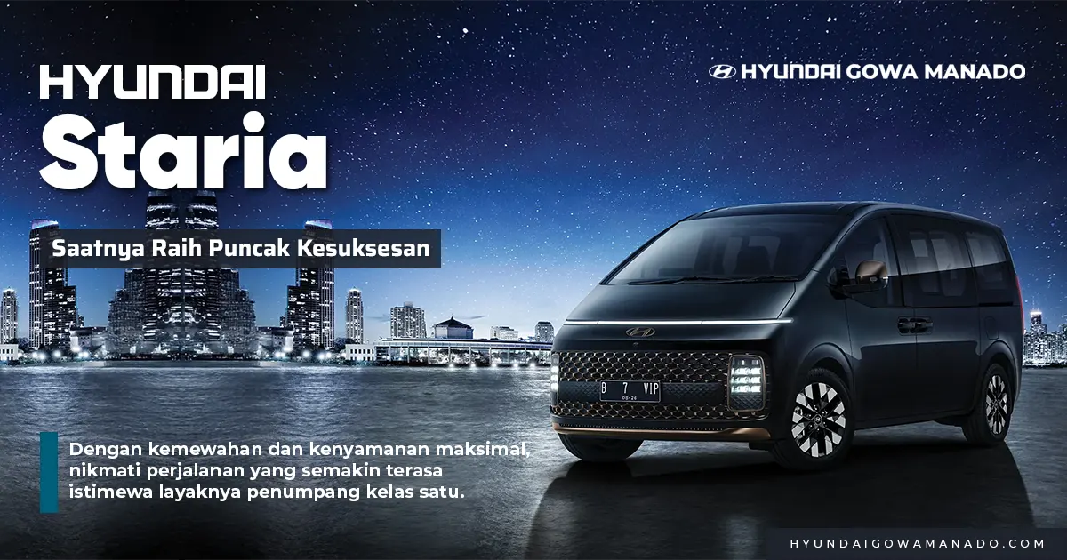 MPV premium mewah Hyundai Staria hitam berlatar suasana malam, penjelasan mengenai Perbedaan Tipe Hyundai Staria