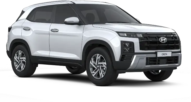 Tampilan bodi warna solid Creamy White Pearl yang elegan pada mobil Hyundai New Creta diler Manado