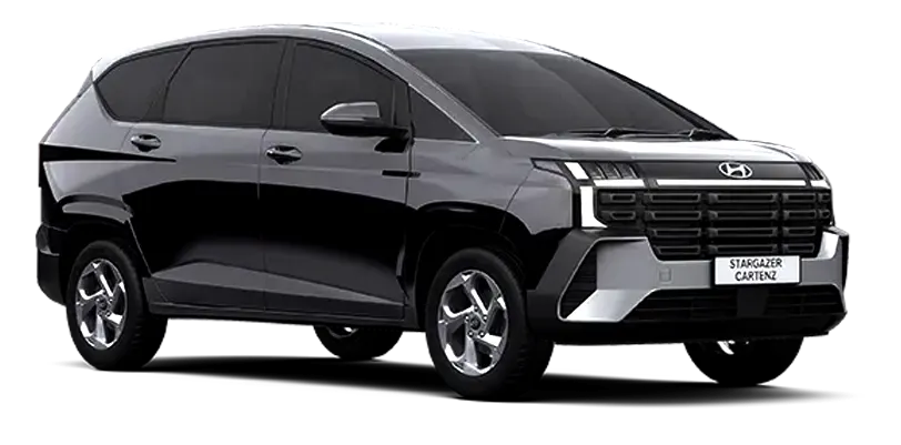 MPV keluarga Hyundai Stargazer Cartenz hitam di Hyundai Gowa Manado.