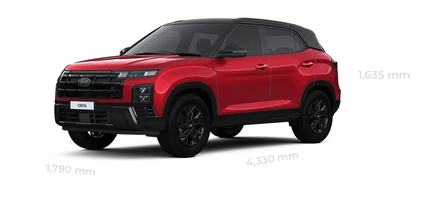 Ukuran dimensi eksterior panjang 4330 mm lebar 1790 mm tinggi 1635 mm Hyundai Creta di Dealer Hyundai Gowa Manado