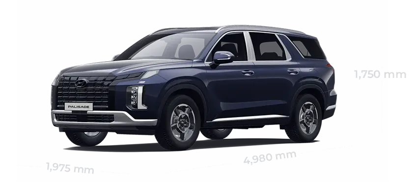 Informasi teknis ukuran dimensi lebar dan panjang boti SUV mewah Hyundai Palisade di Dealer Hyundai Gowa Manado