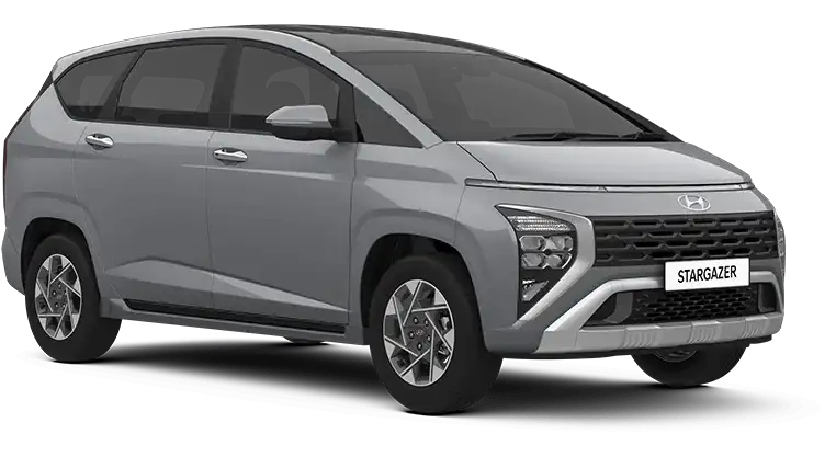 Gaya futuristik warna Magnetic Silver Metallic dengan atap hitam pada Hyundai Stargazer diler Manado