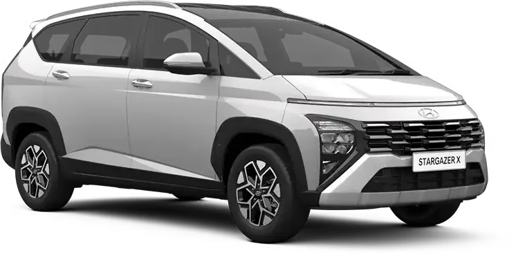 Pilihan warna two-tone Creamy White Pearl dengan atap hitam pada bodi Hyundai Stargazer X di diler Gowa Manado