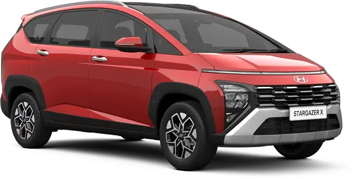 Kombinasi warna berani Dragon Red Pearl dengan atap hitam modern sport Hyundai Stargazer X Sulawesi Utara