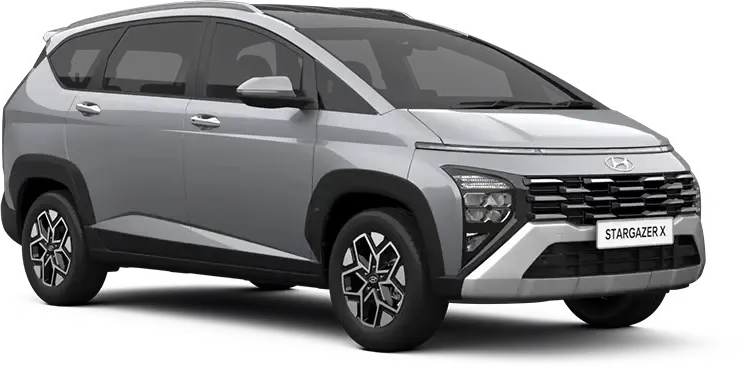 Gaya petualang warna Magnetic Silver Metallic dengan atap hitam pada unit Hyundai Stargazer X diler Manado