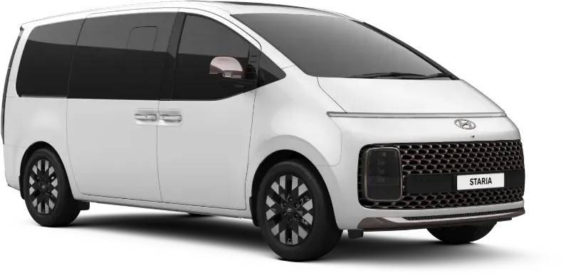 Tampilan bodi warna Creamy White yang megah dan futuristik pada unit Hyundai Staria diler Manado