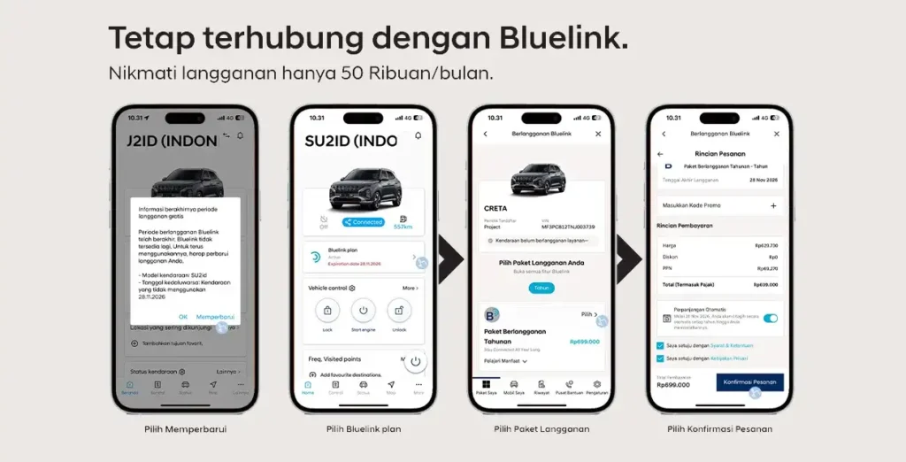 Langganan Bluelink Hyundai agar tetap terhubung dengan kendaraan Anda.