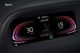 Tampilan kluster digital merah yang agresif saat menggunakan Drive Mode Sport Hyundai Stargazer Manado