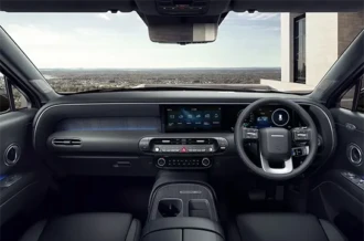 Tampilan kemewahan desain dasbor depan Premium Dashboard Visibility milik Hyundai Palisade Hybrid diler Manado