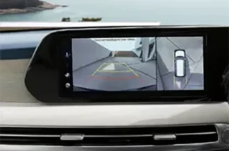 Tampilan kamera parkir 360 derajat Surround View Monitor SVM digital jernih pada dasbor Hyundai Palisade Manado