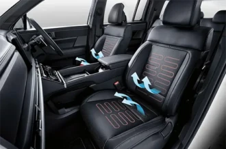 Fasilitas kenyamanan premium jok depan penghangat dan pendingin Front Heated and Ventilated Seats Santa Fe diler Manado