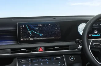 Tampilan sistem hiburan dan navigasi layar sentuh Built in Navigation Hyundai Stargazer Cartenz Manado